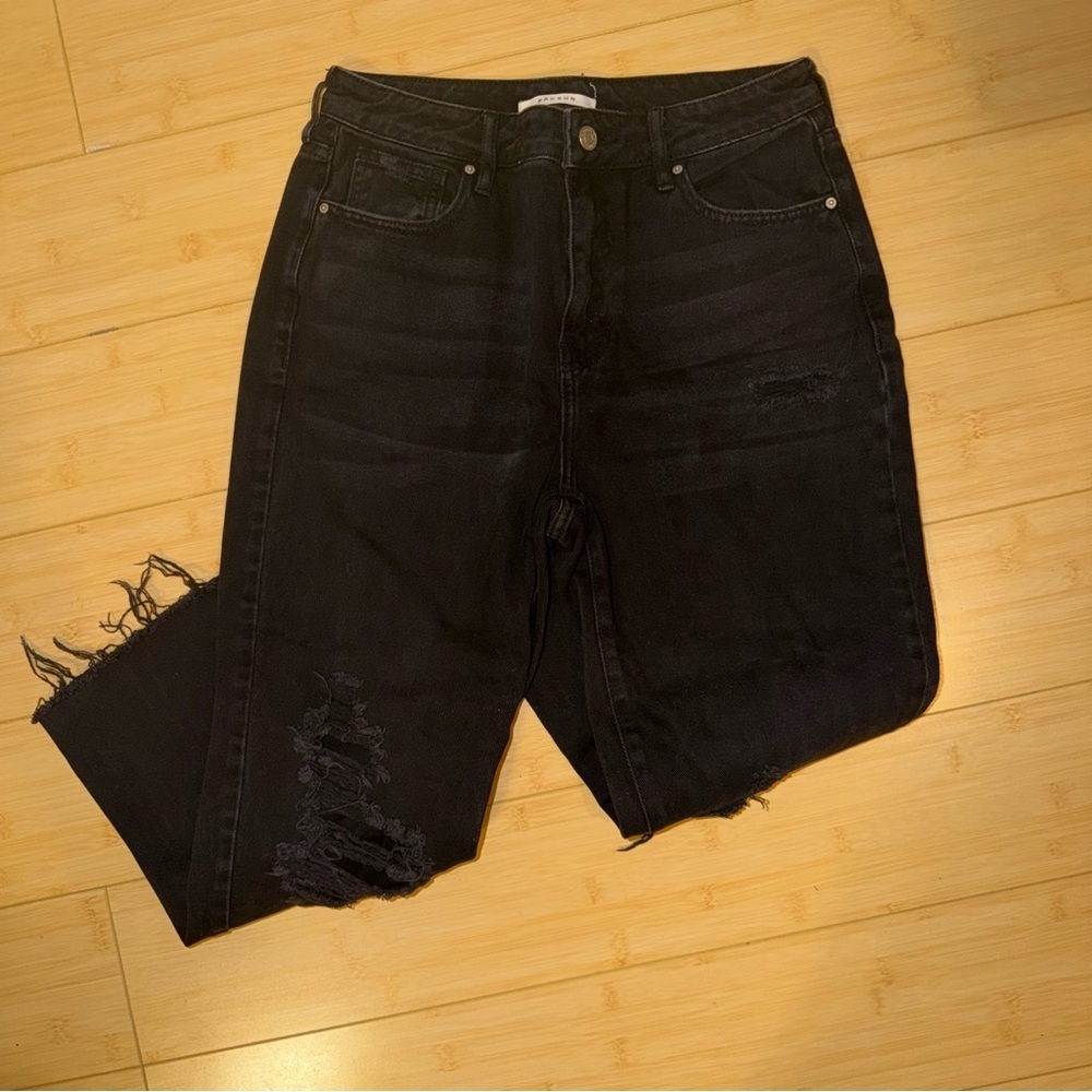 PacSun Washed Black High-Rise Distressed Mom Jeans